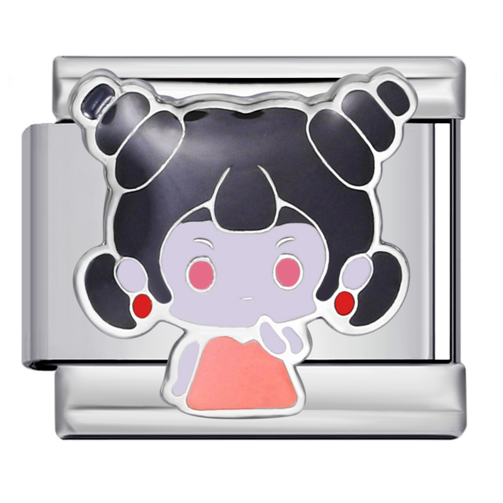 Q-version anime cartoon character Italian modular bracelet, titanium steel welded and dripped with oil, DIY elastic splicing bracelet.