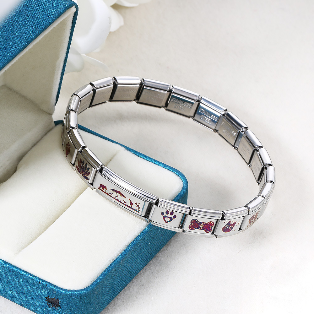 Colorful laser-engraved scene patterns and lettering, Italian modular bracelet splicing titanium steel watch strap chain