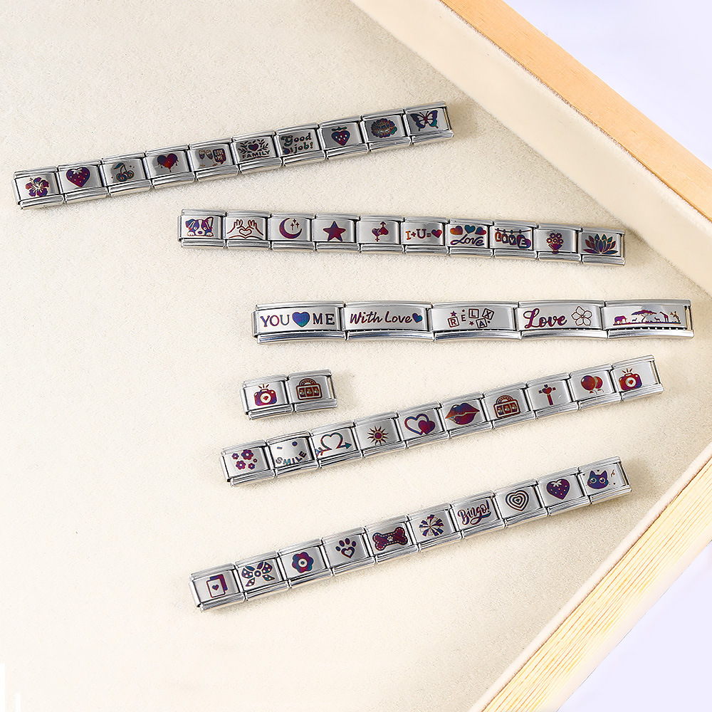 Colorful laser-engraved scene patterns and lettering, Italian modular bracelet splicing titanium steel watch strap chain