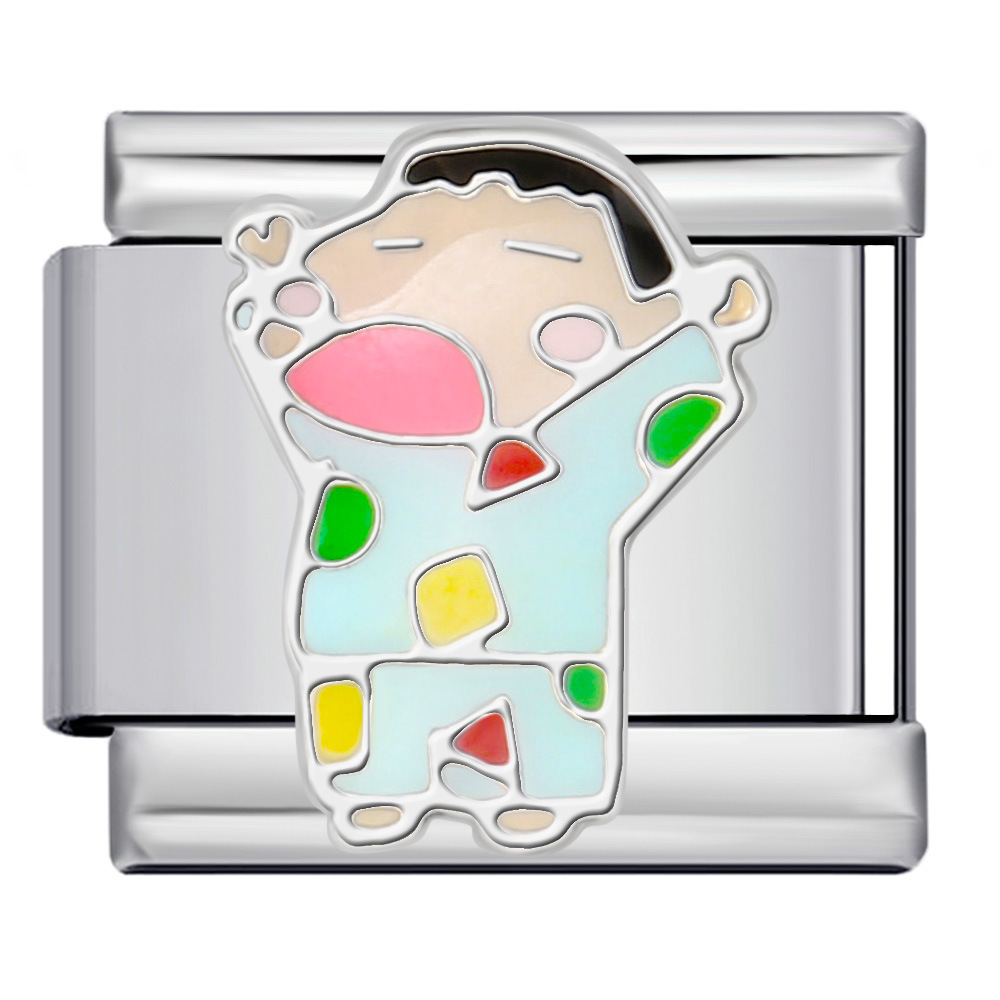 New Cartoon Character Italian Modular Bracelet, Stainless Steel Welded Cartoon Pattern DIY Elastic Patchwork Bangle