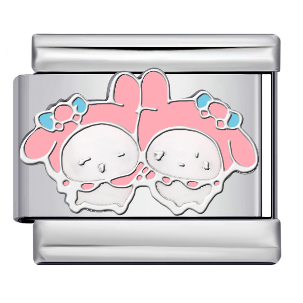DIY Italian modular bracelet with cute cartoon design, made of titanium steel with welding and oil dripping techniques, a perfect birthday gift for best friends or girls.
