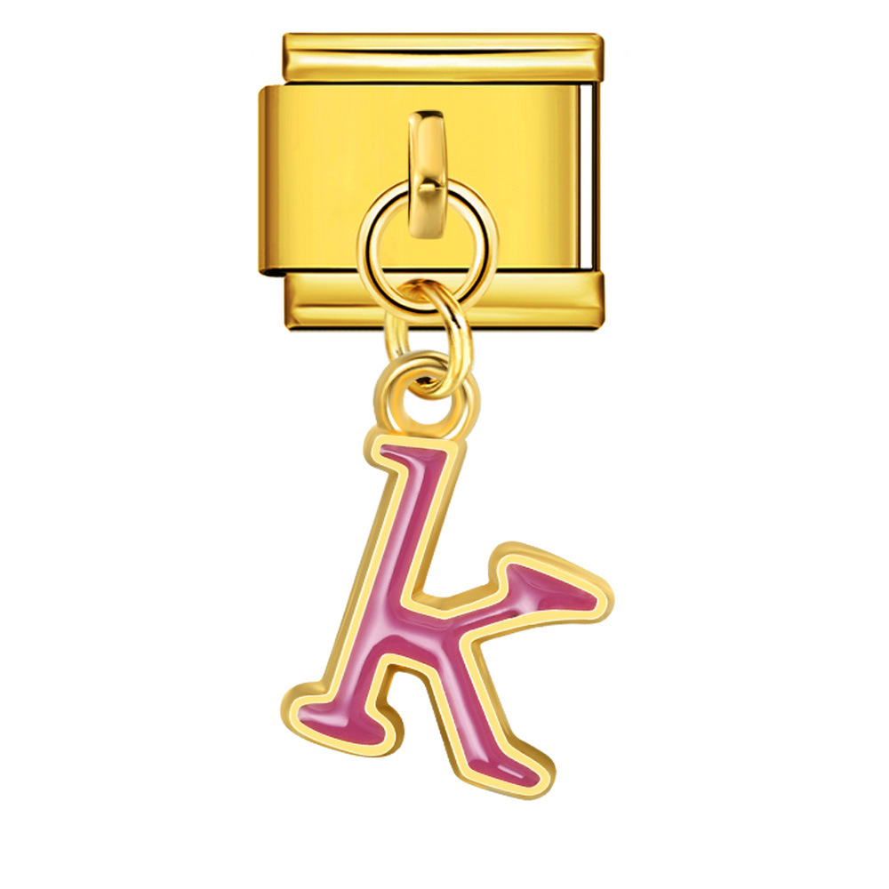 Gold-based, colorful drip-print letter Italian modular bracelet with titanium steel welded hook, fashionable and simple bracelet accessory.