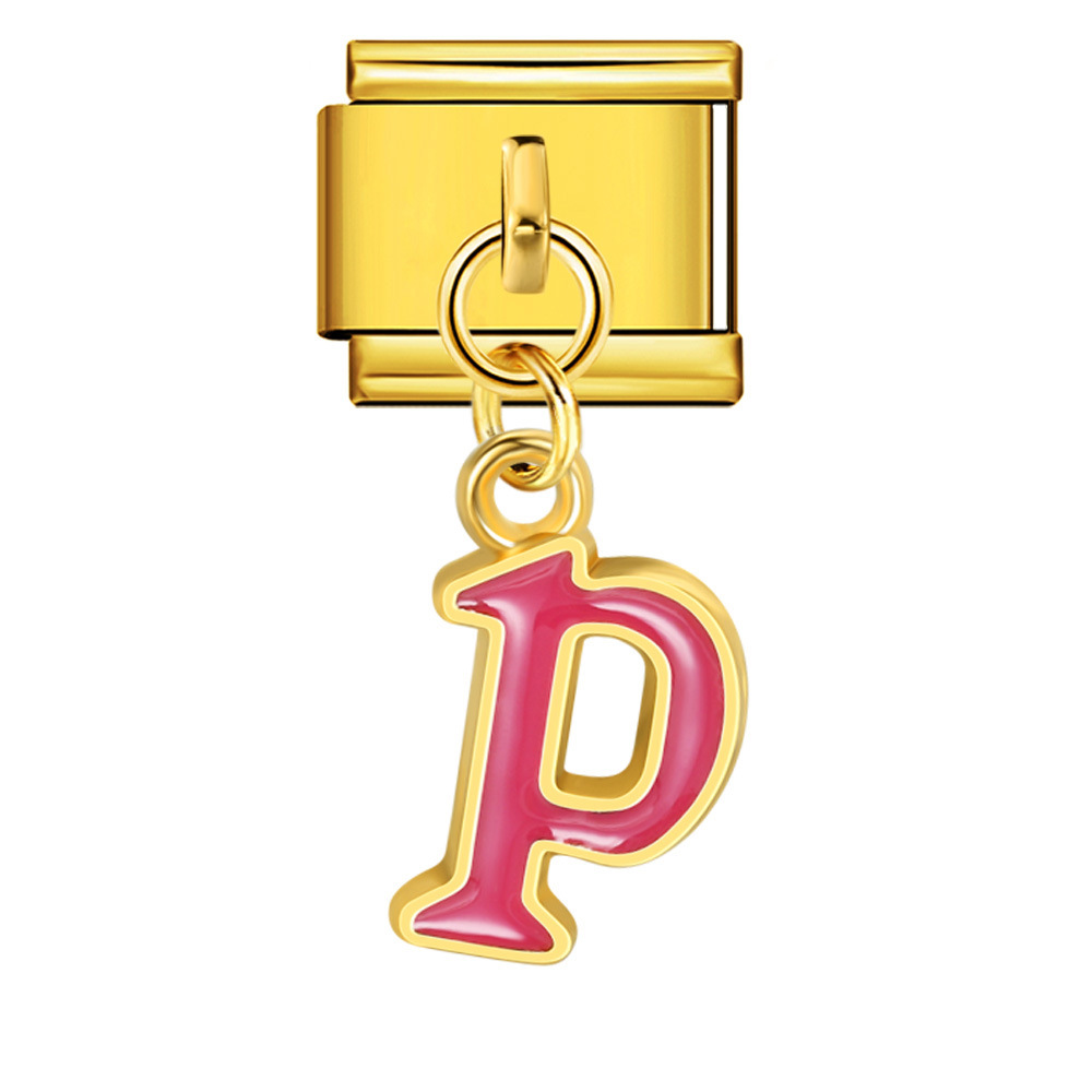 Gold-based, colorful drip-print letter Italian modular bracelet with titanium steel welded hook, fashionable and simple bracelet accessory.