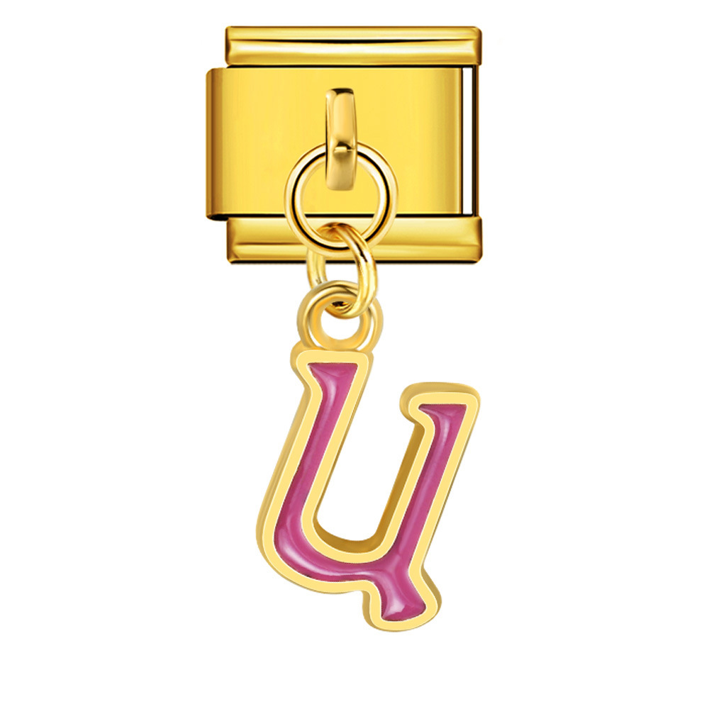 Gold-based, colorful drip-print letter Italian modular bracelet with titanium steel welded hook, fashionable and simple bracelet accessory.
