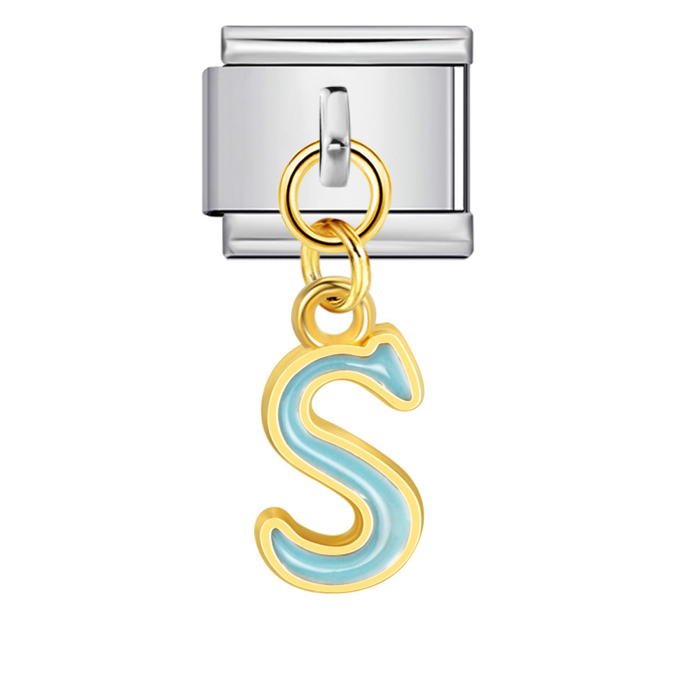 Silver base with colorful dripping lettering, Italian modular bracelet, titanium steel welded hook, fashionable and simple bracelet accessory.