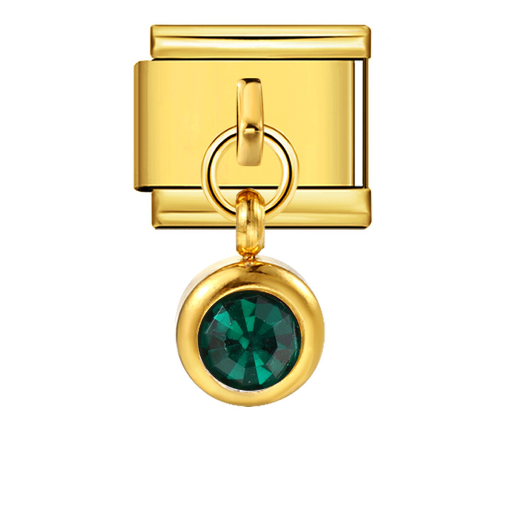 Colorful birthstone gold and silver base round pendant Italian modular bracelet with titanium steel hook, fashionable and versatile bangle.