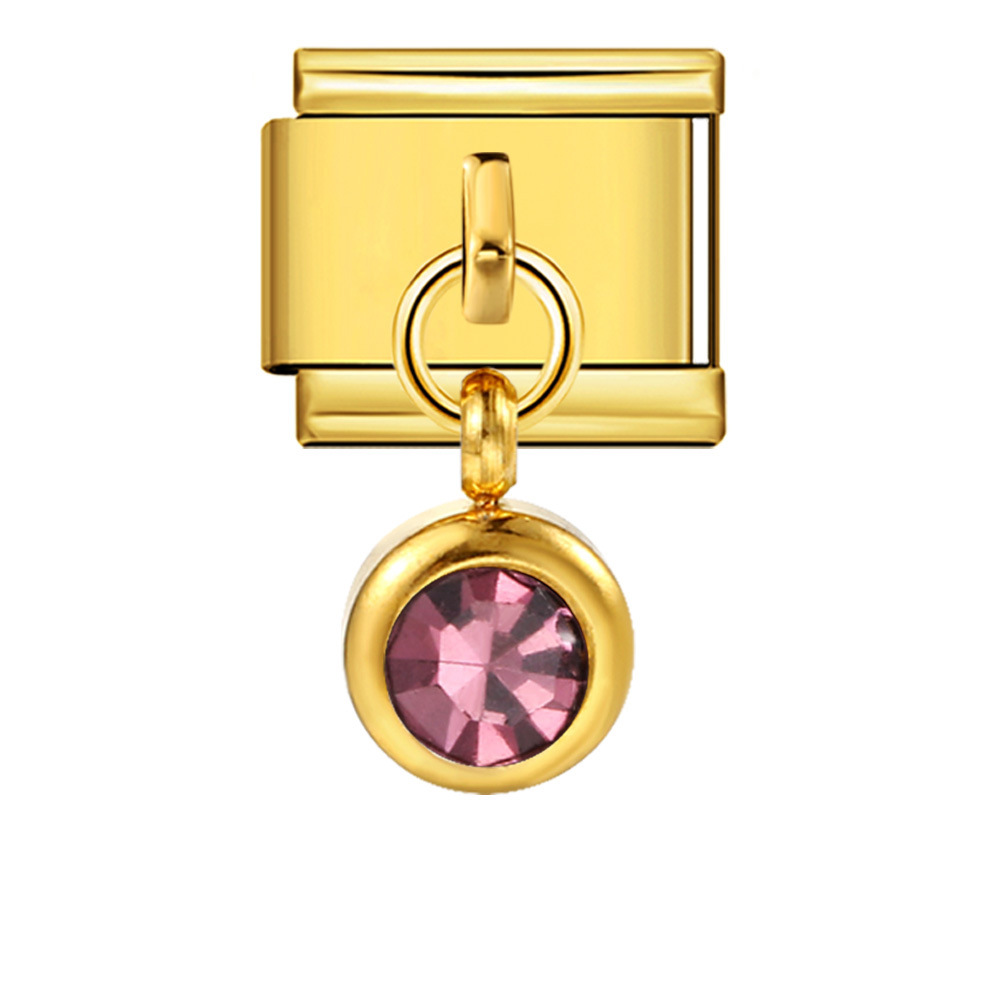 Colorful birthstone gold and silver base round pendant Italian modular bracelet with titanium steel hook, fashionable and versatile bangle.