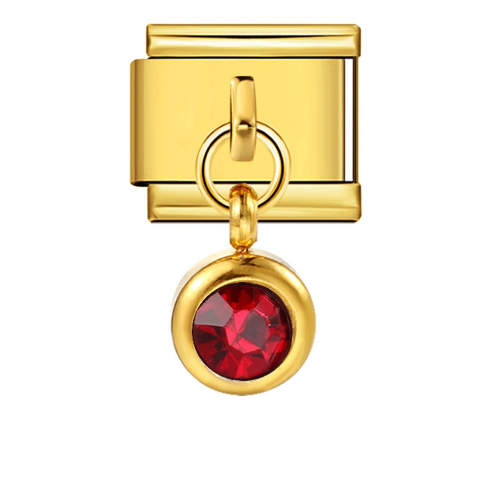 Colorful birthstone gold and silver base round pendant Italian modular bracelet with titanium steel hook, fashionable and versatile bangle.