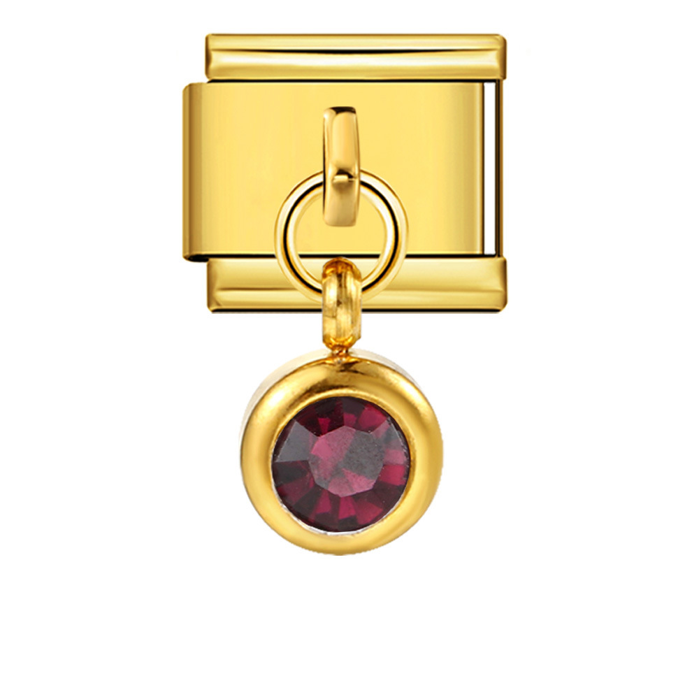 Colorful birthstone gold and silver base round pendant Italian modular bracelet with titanium steel hook, fashionable and versatile bangle.