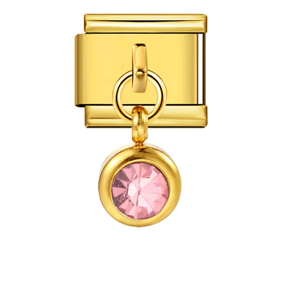 Colorful birthstone gold and silver base round pendant Italian modular bracelet with titanium steel hook, fashionable and versatile bangle.