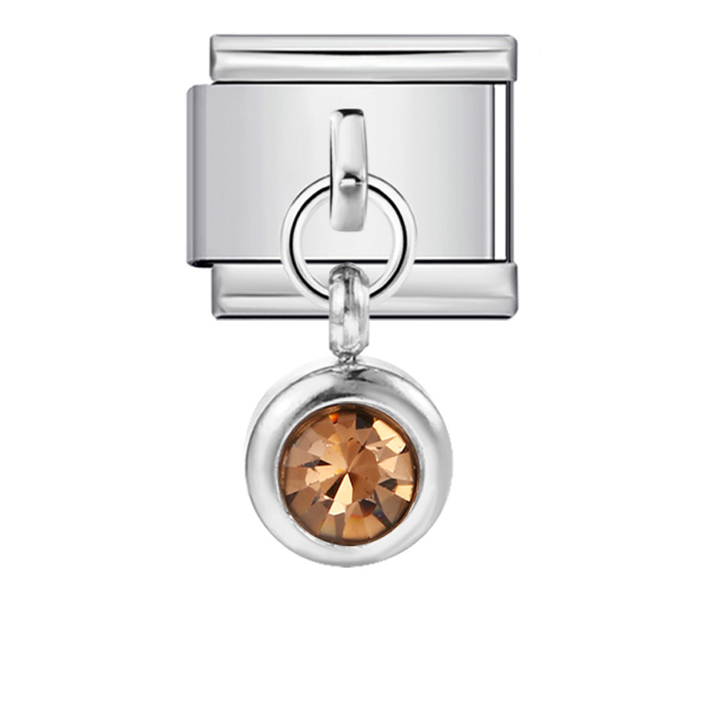 Colorful birthstone gold and silver base round pendant Italian modular bracelet with titanium steel hook, fashionable and versatile bangle.