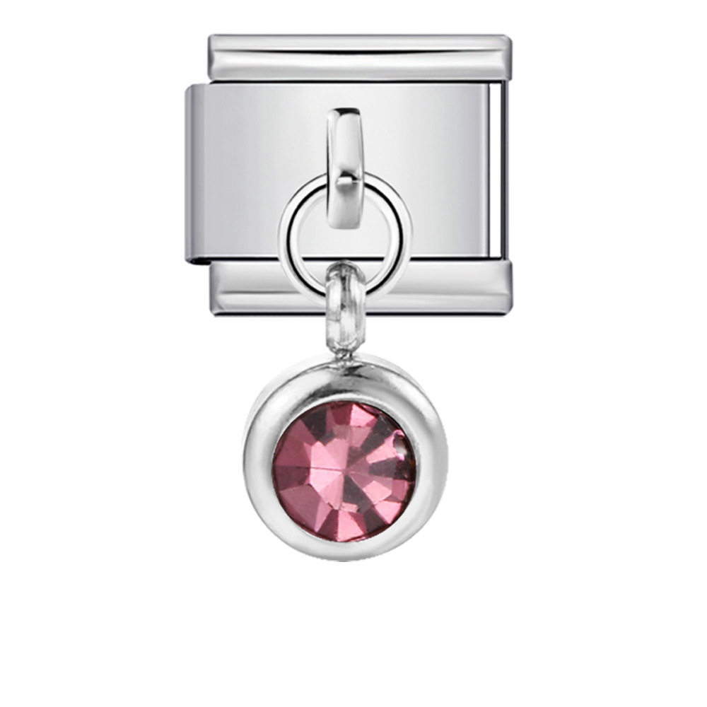 Colorful birthstone gold and silver base round pendant Italian modular bracelet with titanium steel hook, fashionable and versatile bangle.