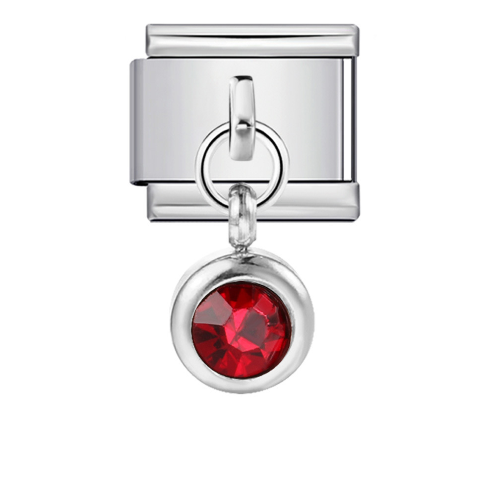 Colorful birthstone gold and silver base round pendant Italian modular bracelet with titanium steel hook, fashionable and versatile bangle.