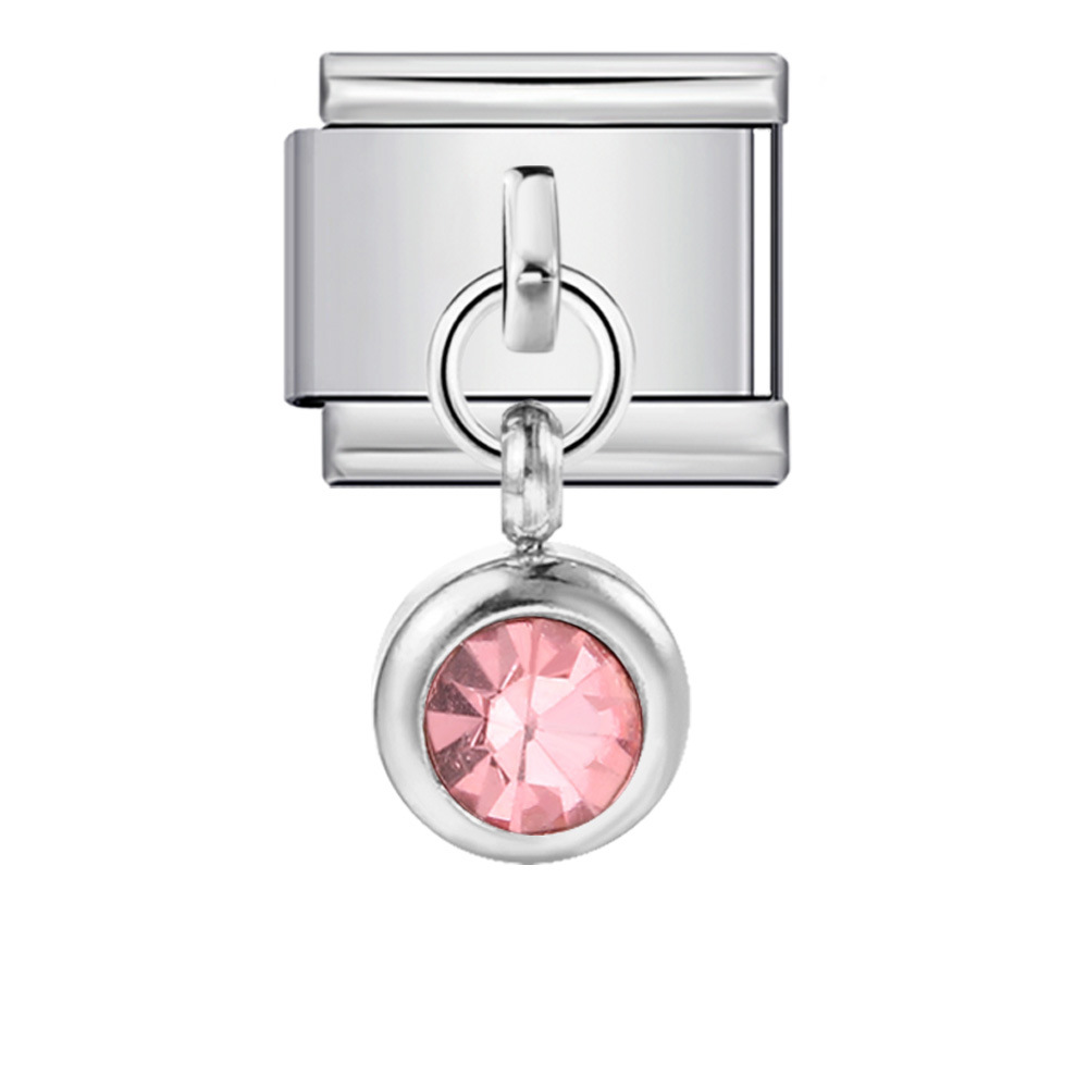 Colorful birthstone gold and silver base round pendant Italian modular bracelet with titanium steel hook, fashionable and versatile bangle.