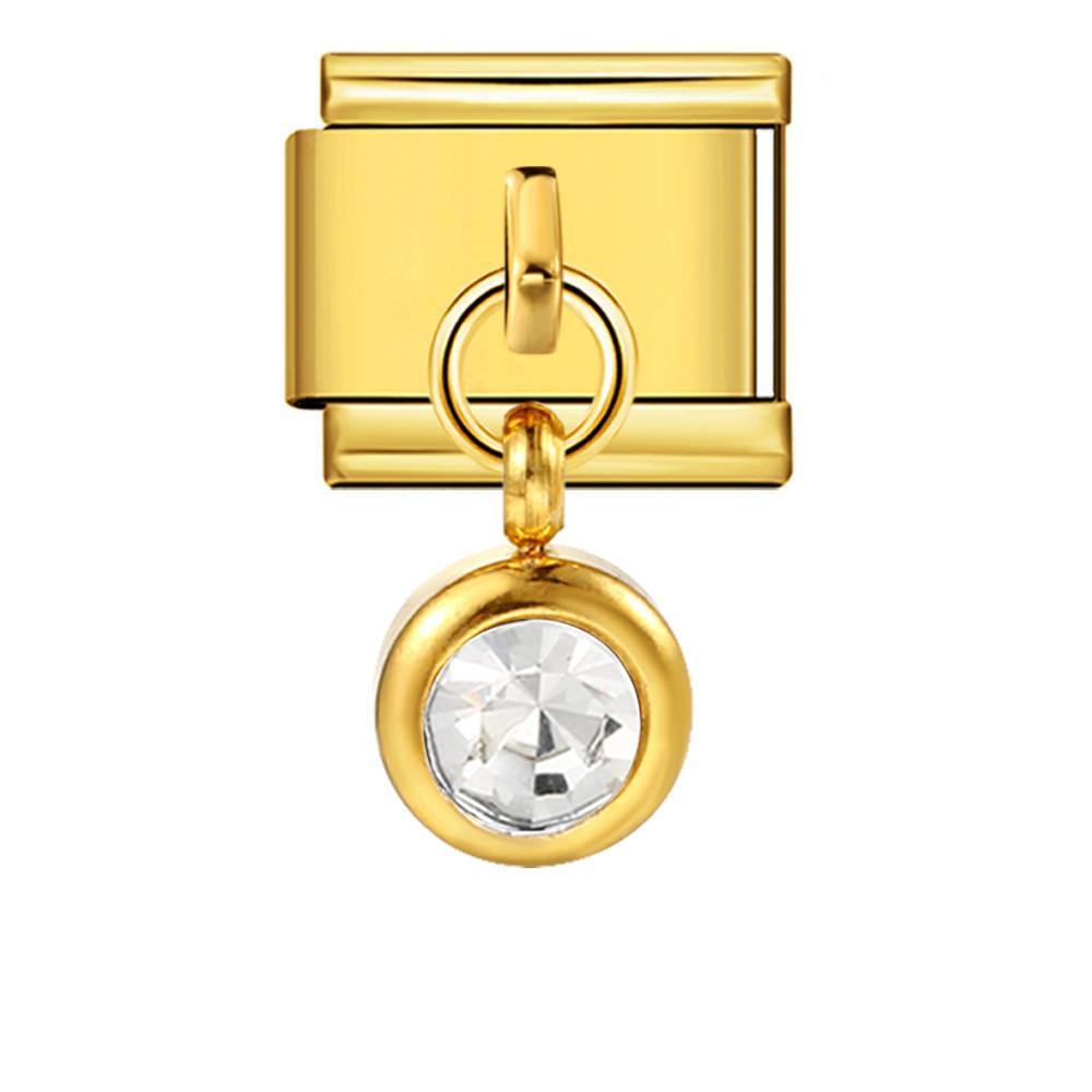 Colorful birthstone gold and silver base round pendant Italian modular bracelet with titanium steel hook, fashionable and versatile bangle.