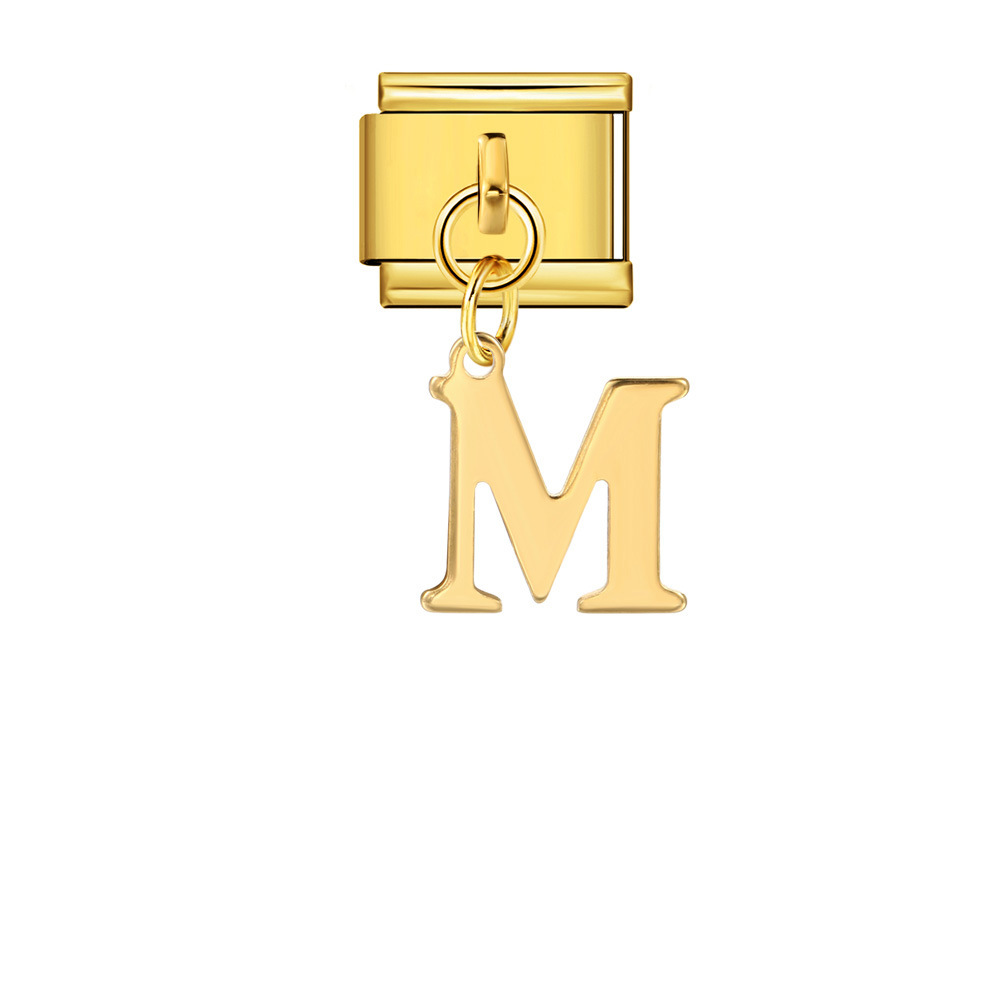 Gold minimalist letter Italian modular bracelet stainless steel handmade hook DIY splicing assembly bangle