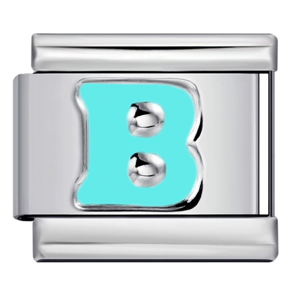New titanium steel sky blue English letter series DIY elastic bracelet accessories Italian modular bracelet