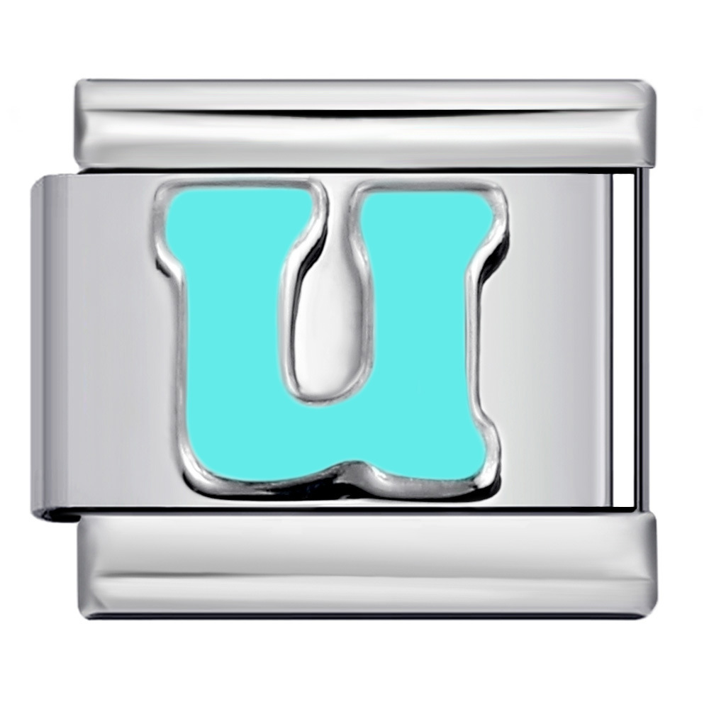 New titanium steel sky blue English letter series DIY elastic bracelet accessories Italian modular bracelet