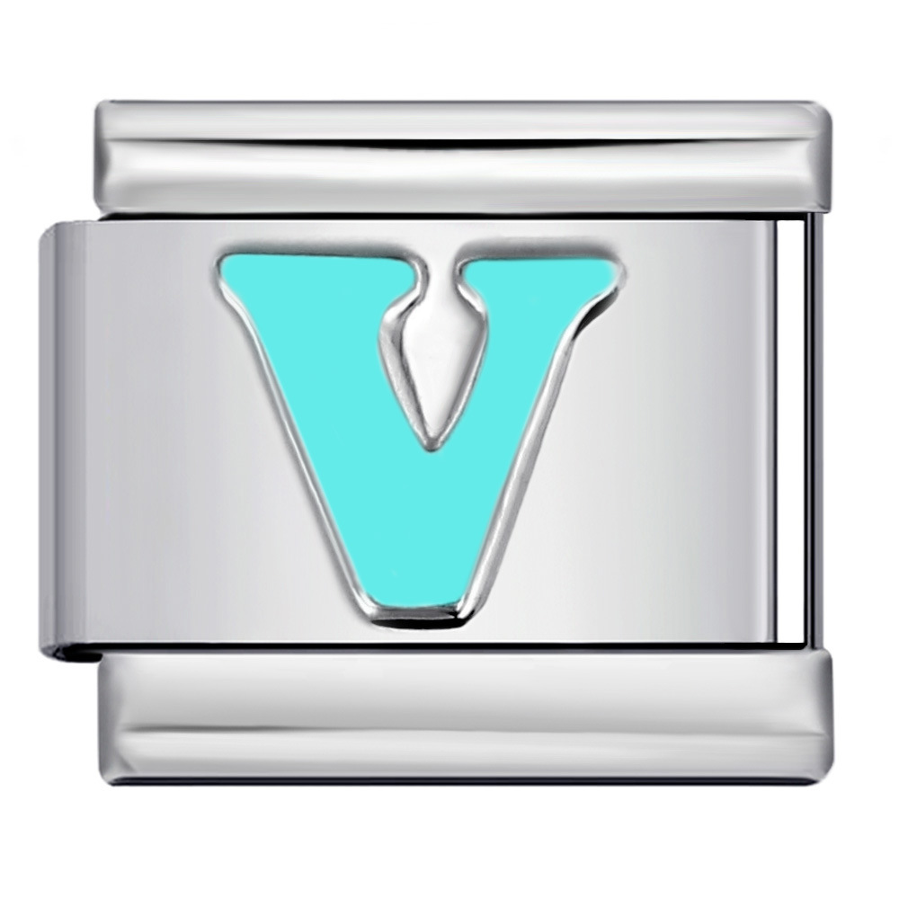 New titanium steel sky blue English letter series DIY elastic bracelet accessories Italian modular bracelet
