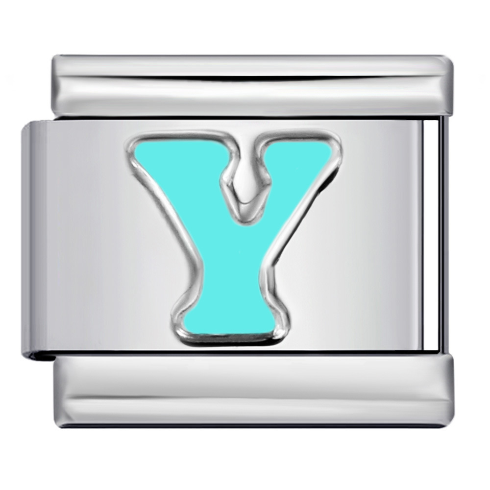 New titanium steel sky blue English letter series DIY elastic bracelet accessories Italian modular bracelet