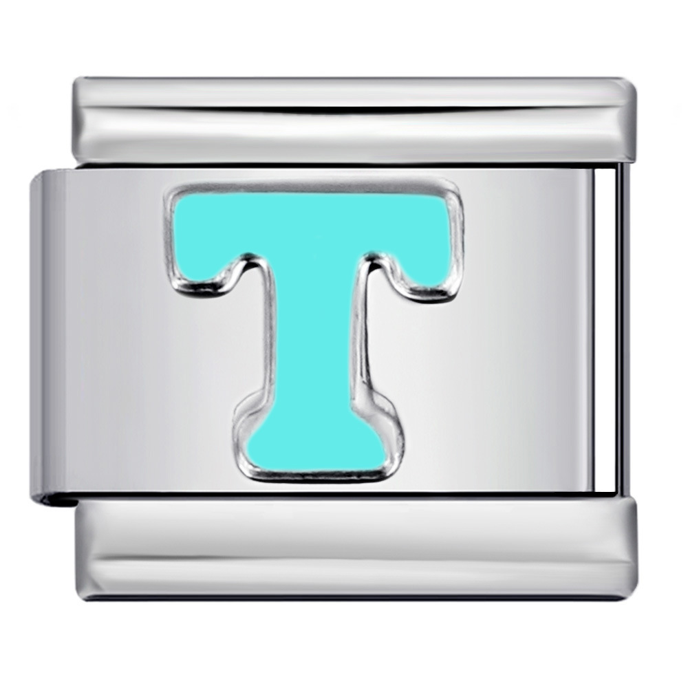 New titanium steel sky blue English letter series DIY elastic bracelet accessories Italian modular bracelet