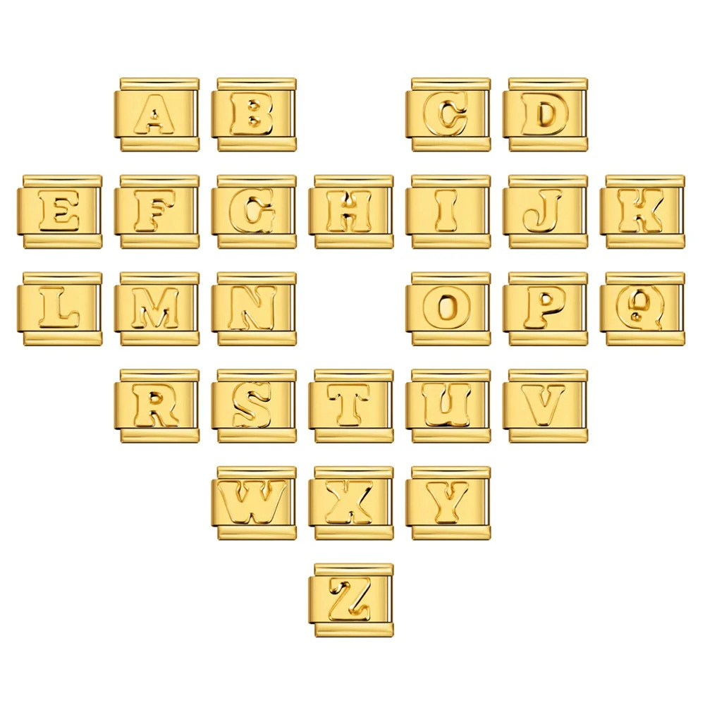 Gold concave letter series Italian modular bracelet titanium steel stamping DIY elastic splicing bracelet accessories