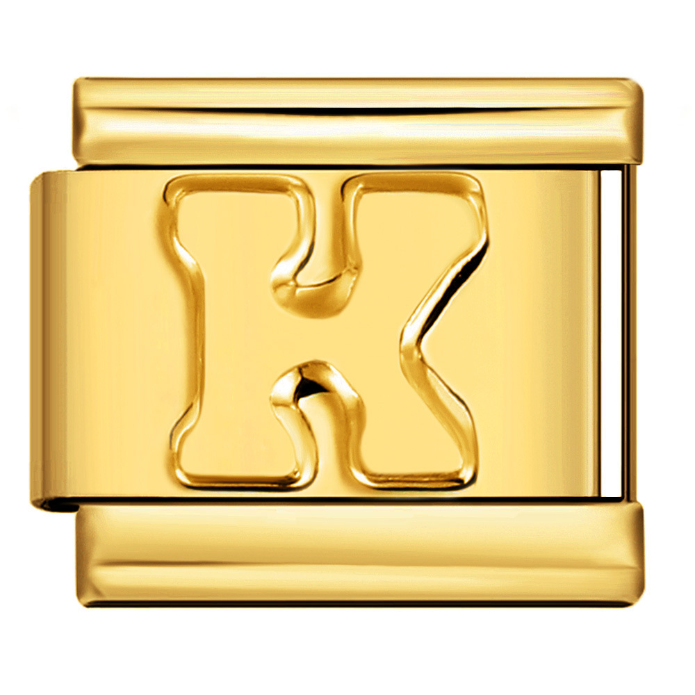 Gold concave letter series Italian modular bracelet titanium steel stamping DIY elastic splicing bracelet accessories