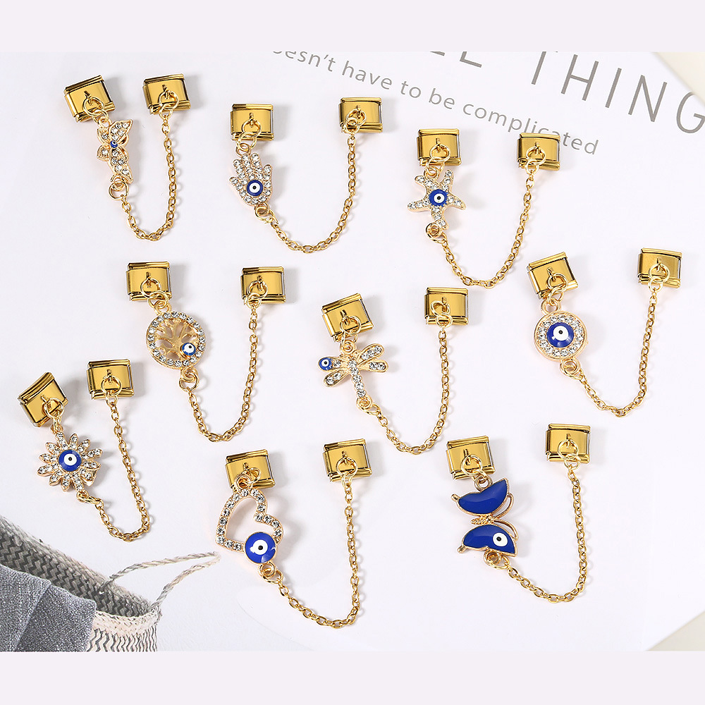 New gold and silver devil eye hook chain bracelet stainless steel DIY elastic Italian modular bracelet
