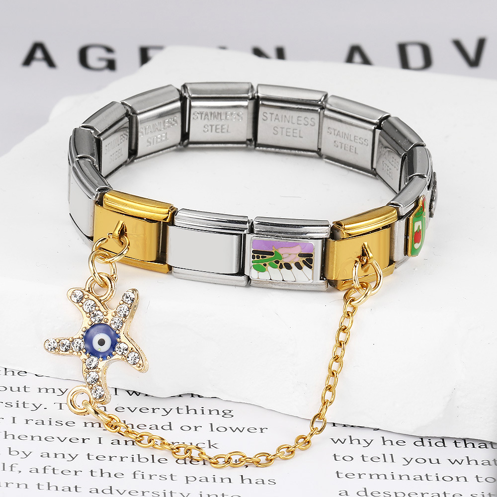 New gold and silver devil eye hook chain bracelet stainless steel DIY elastic Italian modular bracelet
