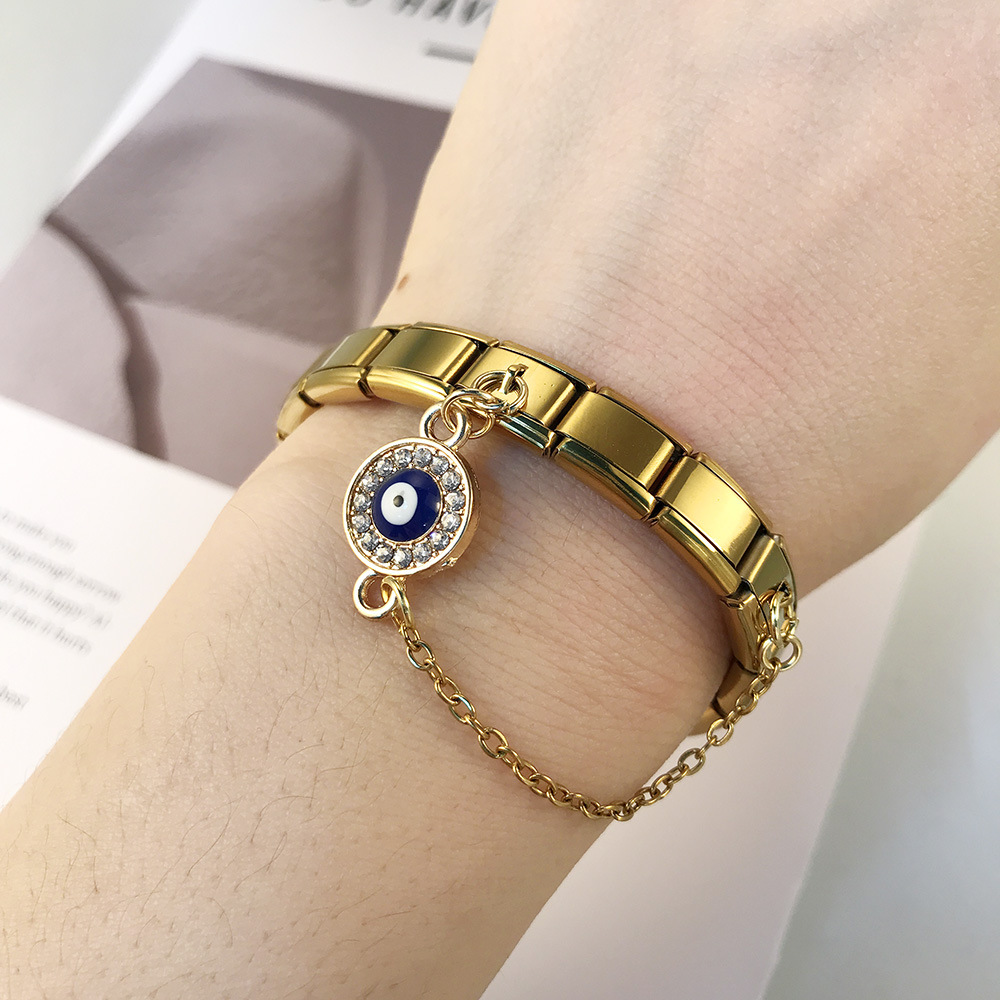 New gold and silver devil eye hook chain bracelet stainless steel DIY elastic Italian modular bracelet