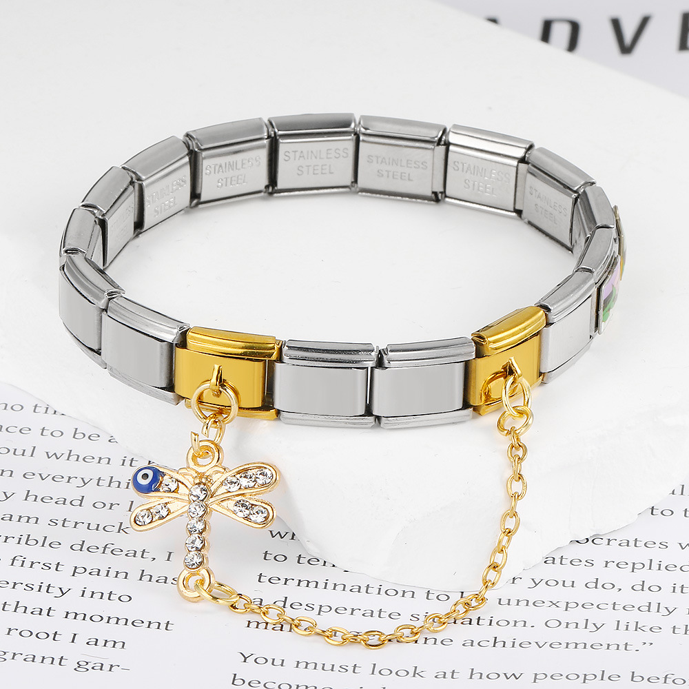 New gold and silver devil eye hook chain bracelet stainless steel DIY elastic Italian modular bracelet