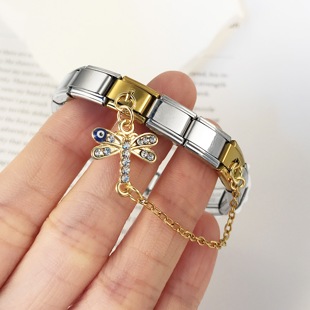 New gold and silver devil eye hook chain bracelet stainless steel DIY elastic Italian modular bracelet