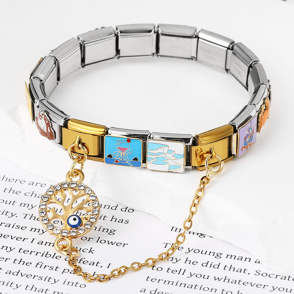 New gold and silver devil eye hook chain bracelet stainless steel DIY elastic Italian modular bracelet