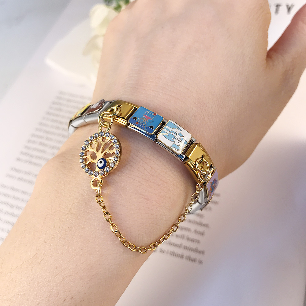 New gold and silver devil eye hook chain bracelet stainless steel DIY elastic Italian modular bracelet