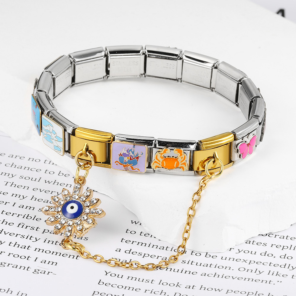 New gold and silver devil eye hook chain bracelet stainless steel DIY elastic Italian modular bracelet