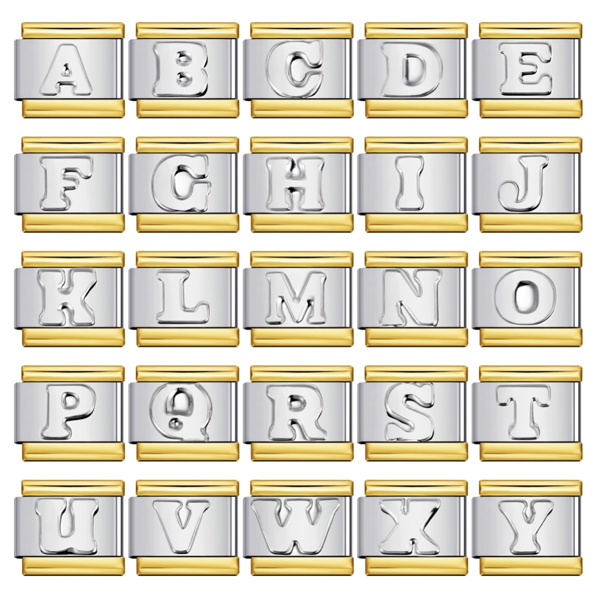 Fashionable gold-plated silver concave English letter bracelet, titanium steel un-oiled DIY Italian modular bracelet wholesale.