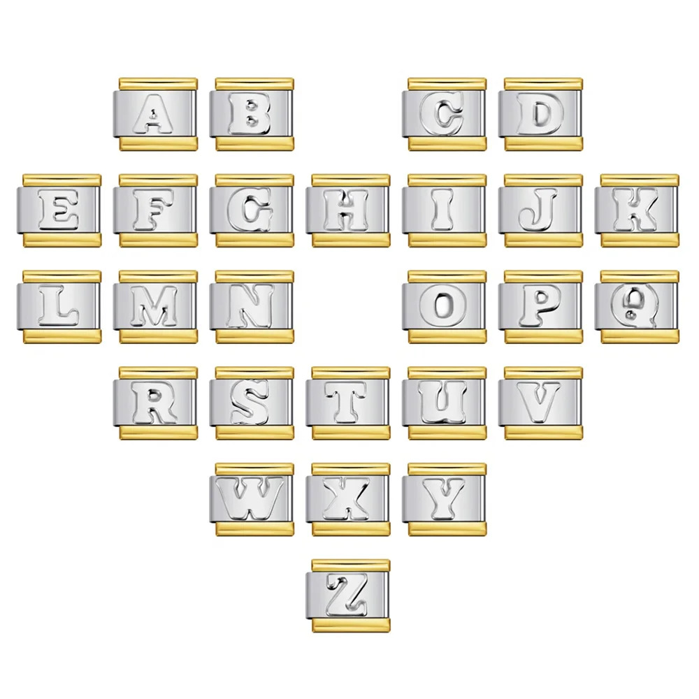Fashionable gold-plated silver concave English letter bracelet, titanium steel un-oiled DIY Italian modular bracelet wholesale.