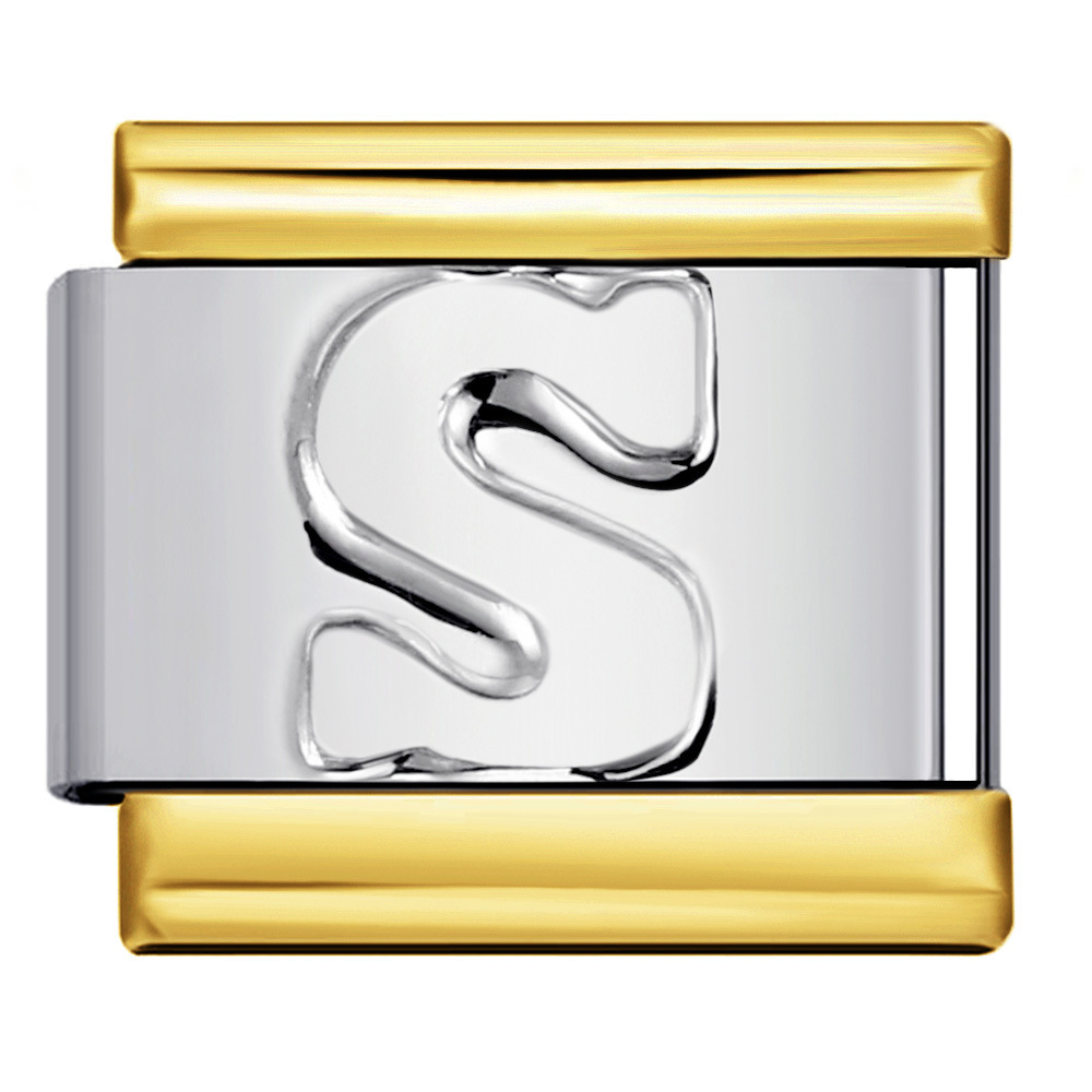 Fashionable gold-plated silver concave English letter bracelet, titanium steel un-oiled DIY Italian modular bracelet wholesale.