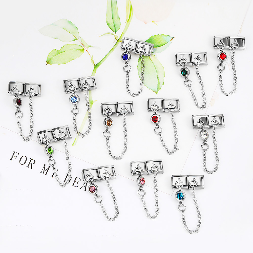 Double-hook 12 Birthstone Italian Modular Bracelet Creative DIY Elastic Spliced Titanium Steel Watch Strap Chain