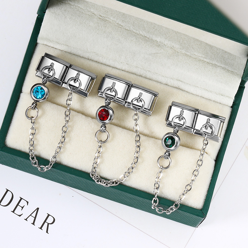 Double-hook 12 Birthstone Italian Modular Bracelet Creative DIY Elastic Spliced Titanium Steel Watch Strap Chain