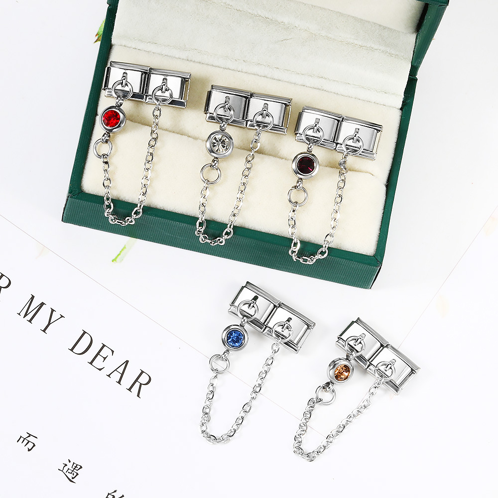 Double-hook 12 Birthstone Italian Modular Bracelet Creative DIY Elastic Spliced Titanium Steel Watch Strap Chain