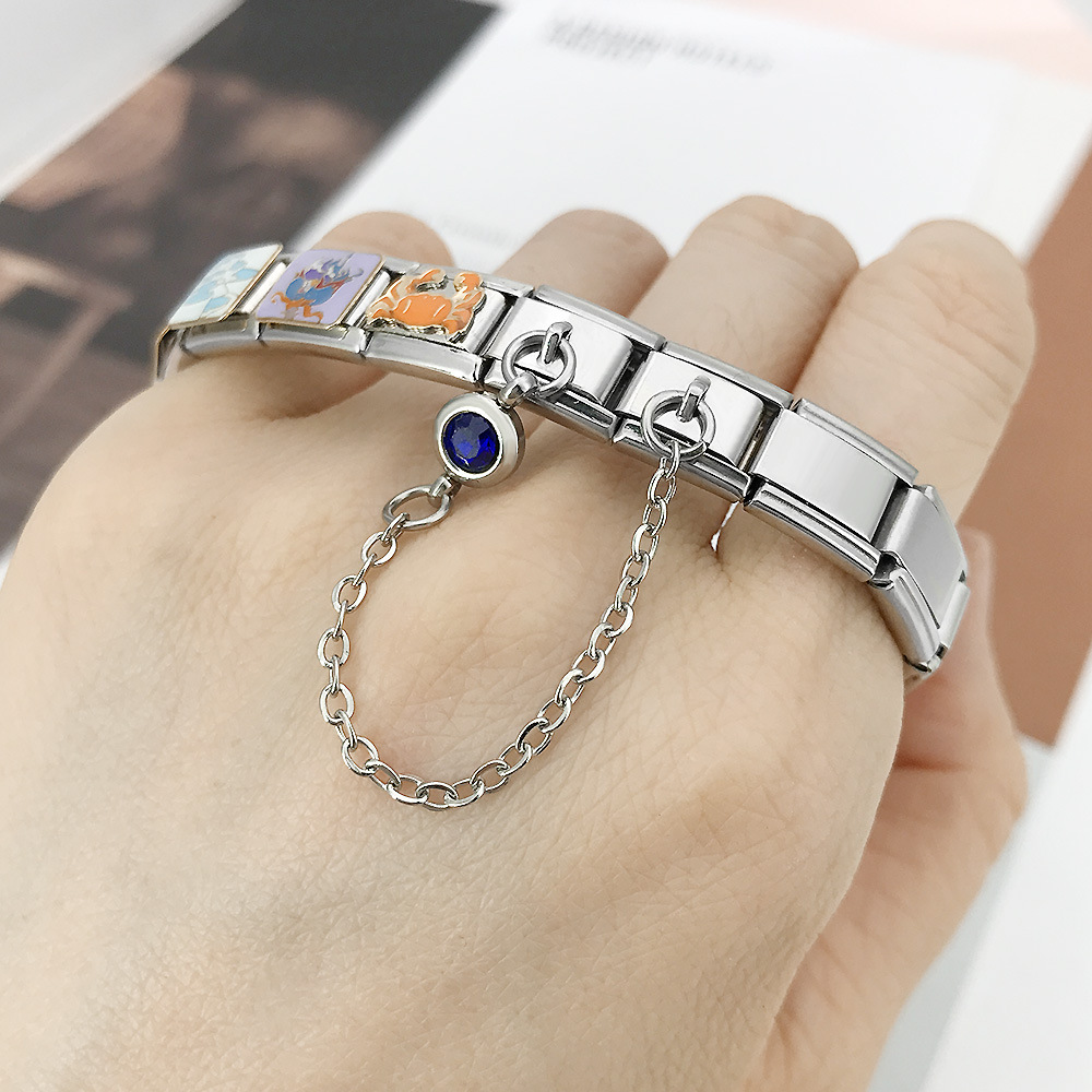 Double-hook 12 Birthstone Italian Modular Bracelet Creative DIY Elastic Spliced Titanium Steel Watch Strap Chain