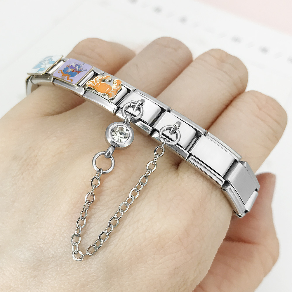 Double-hook 12 Birthstone Italian Modular Bracelet Creative DIY Elastic Spliced Titanium Steel Watch Strap Chain