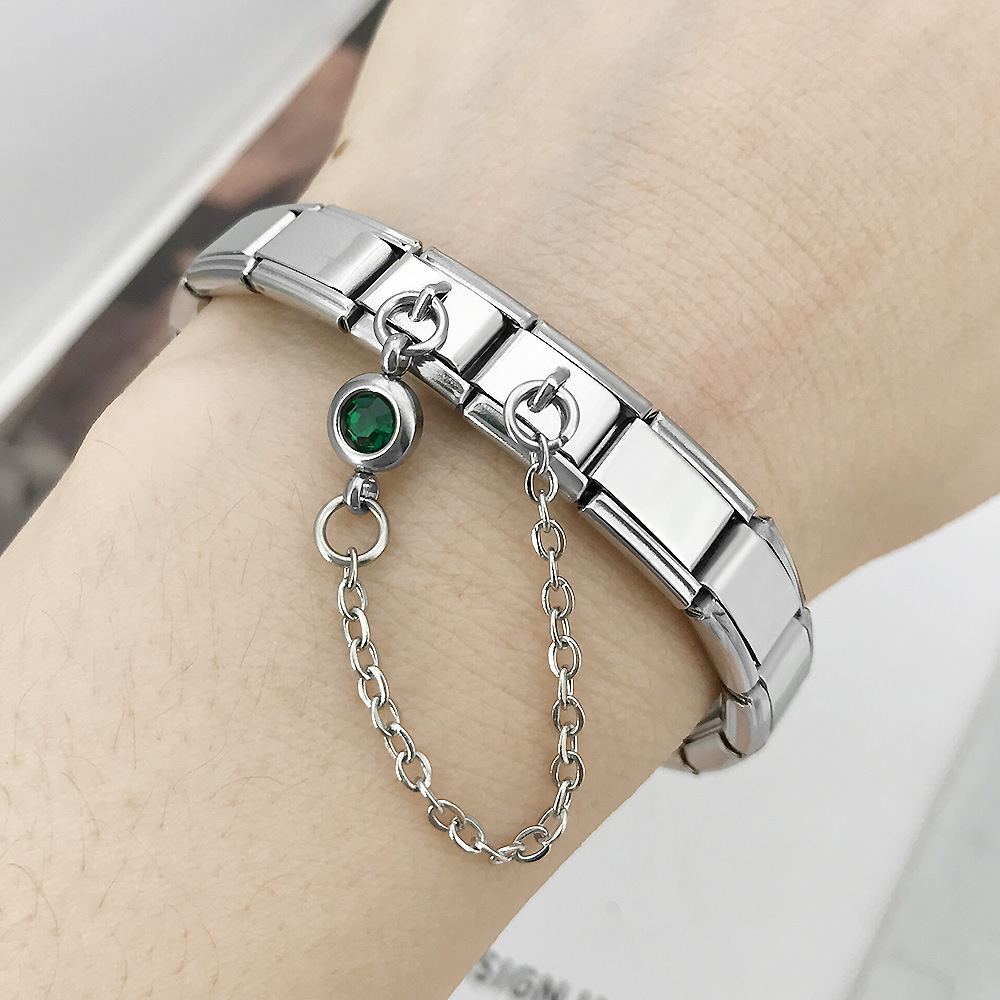 Double-hook 12 Birthstone Italian Modular Bracelet Creative DIY Elastic Spliced Titanium Steel Watch Strap Chain