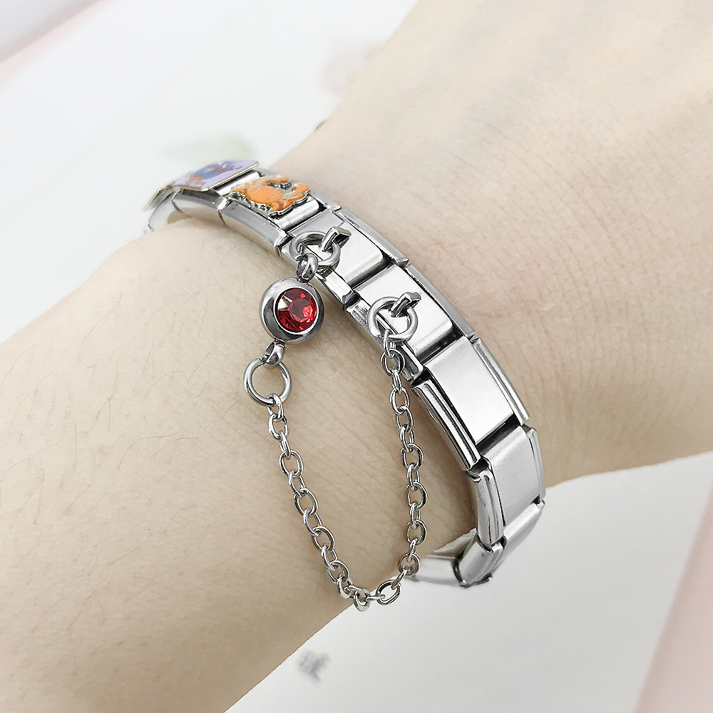 Double-hook 12 Birthstone Italian Modular Bracelet Creative DIY Elastic Spliced Titanium Steel Watch Strap Chain