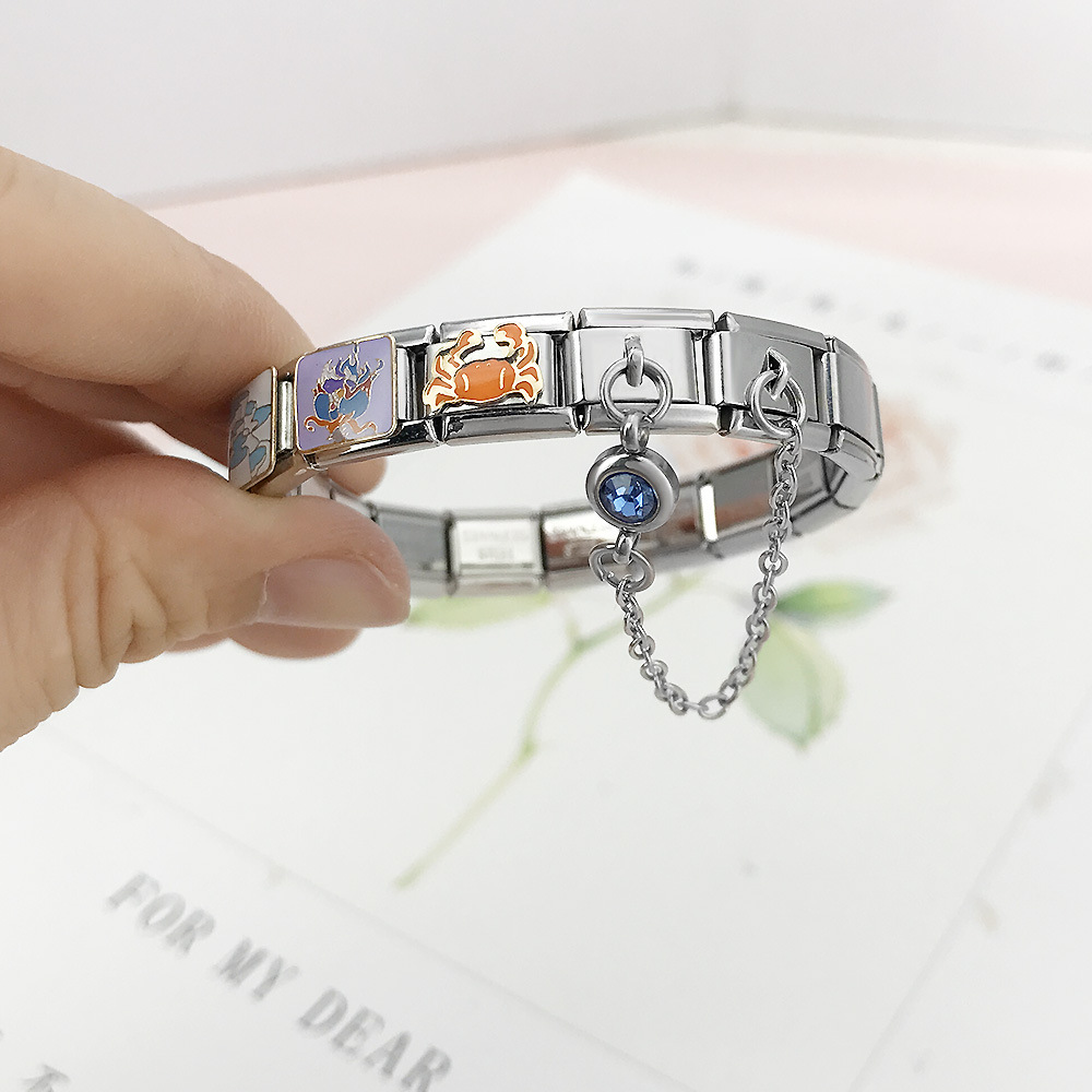 Double-hook 12 Birthstone Italian Modular Bracelet Creative DIY Elastic Spliced Titanium Steel Watch Strap Chain