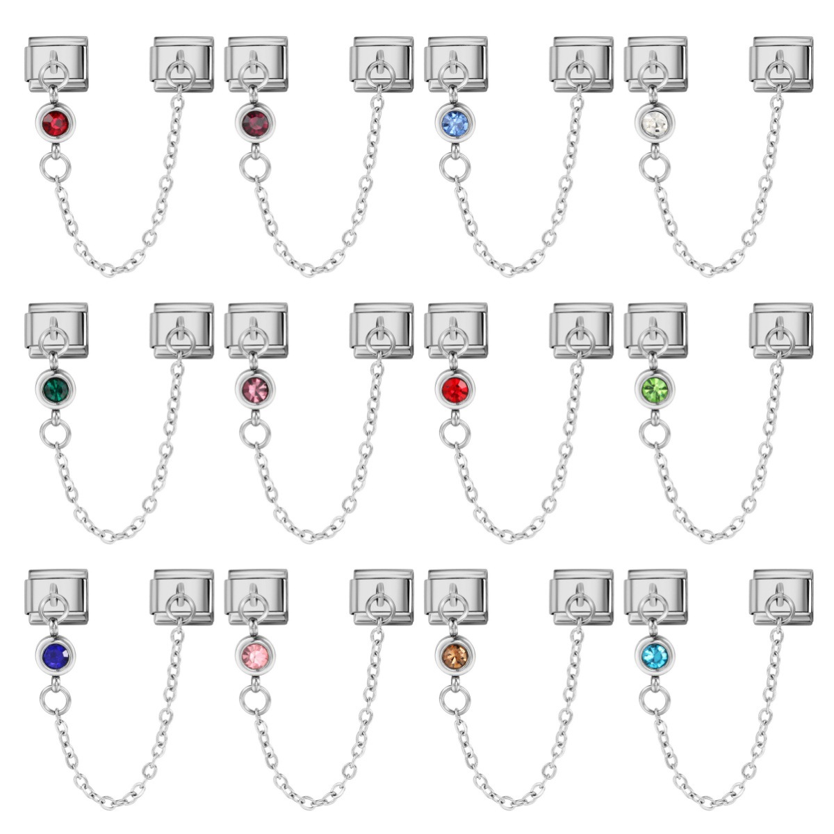 Double-hook 12 Birthstone Italian Modular Bracelet Creative DIY Elastic Spliced Titanium Steel Watch Strap Chain