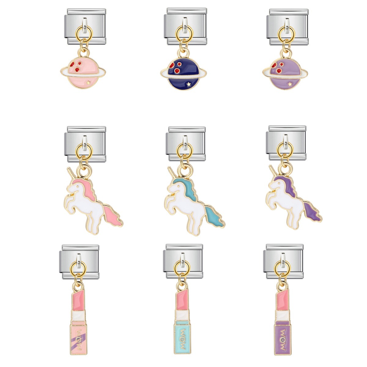 New cute pendant Italian modular bracelet with titanium steel hook, DIY oil-dripping elastic free splicing watch strap chain