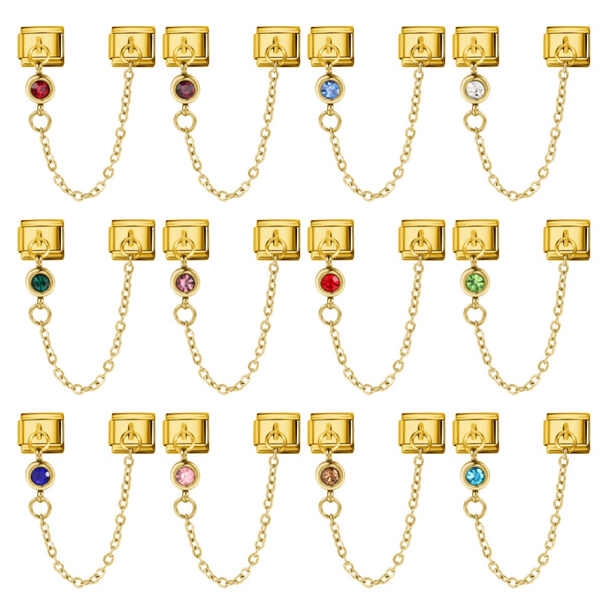 Cross-border best-selling 12 birthstone Italian modular bracelet with gold hook pendant, DIY elastic stainless steel bangle