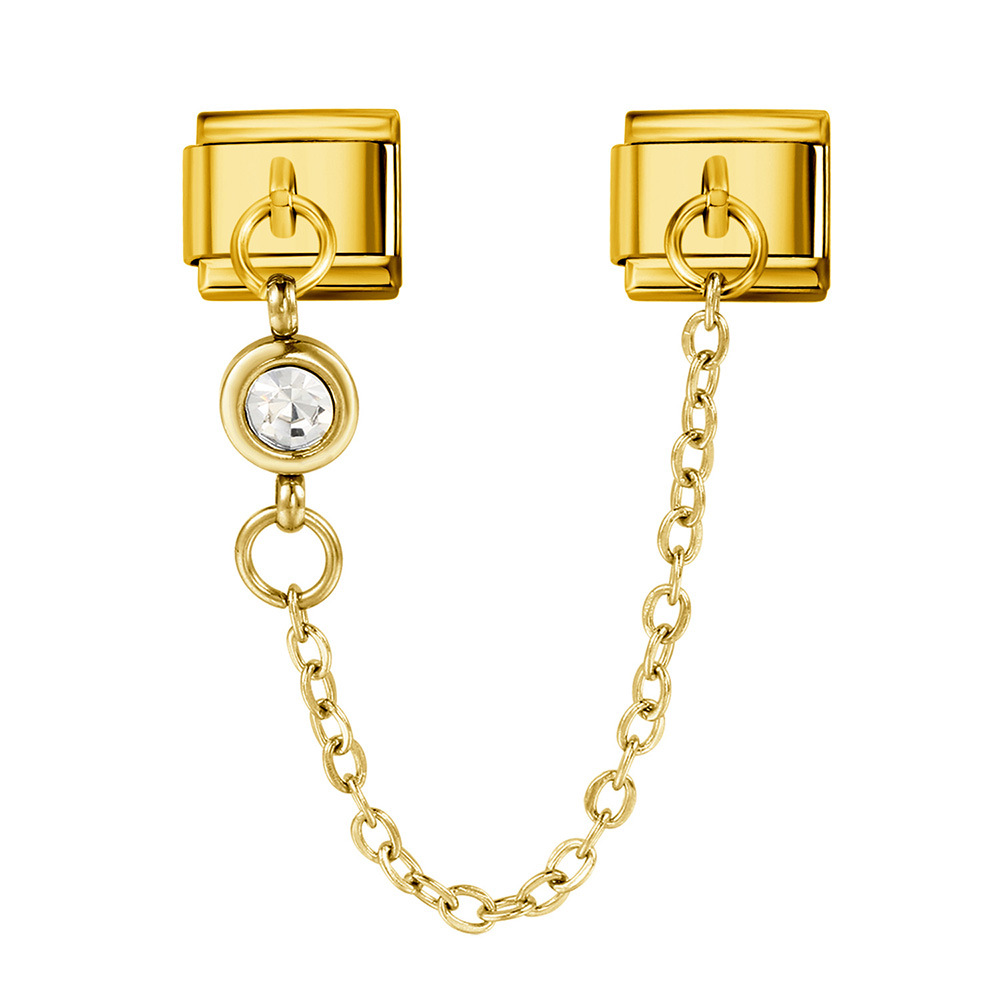 Cross-border best-selling 12 birthstone Italian modular bracelet with gold hook pendant, DIY elastic stainless steel bangle